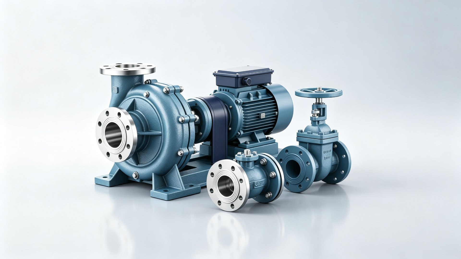 KSB end-suction centrifugal pump with electric motor and flanged gate valves